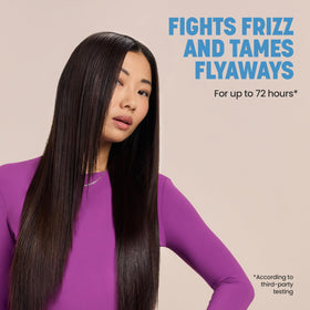 Drybar Liquid Glass frizz-control highlights lasting smoothness around crown and flyaways.