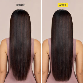 Drybar Liquid Glass hair application shows lightweight serum smoothing strands.