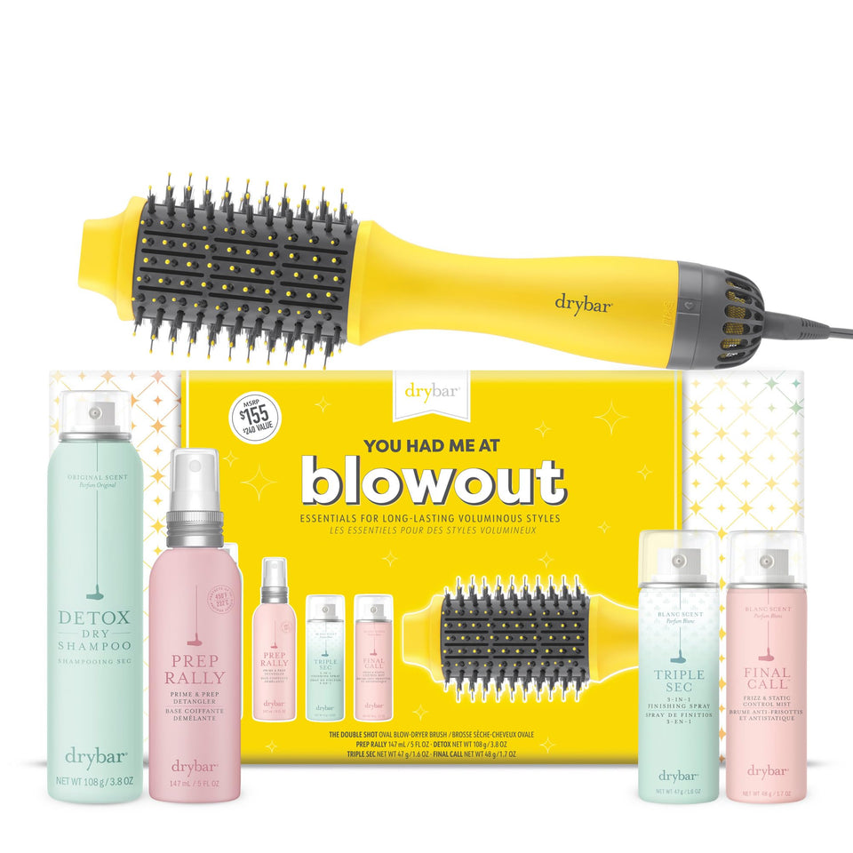 Drybar You Had Me at Blowout Kit packaging showing all items for home use.