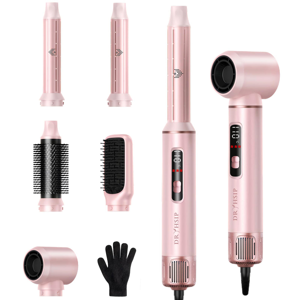 Dryhsip 5-in-1 hair styler pink drying and styling in one session.