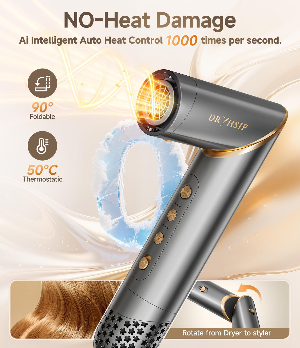 Dryhsip inner buckle comb (double) for versatile sectioning while styling.