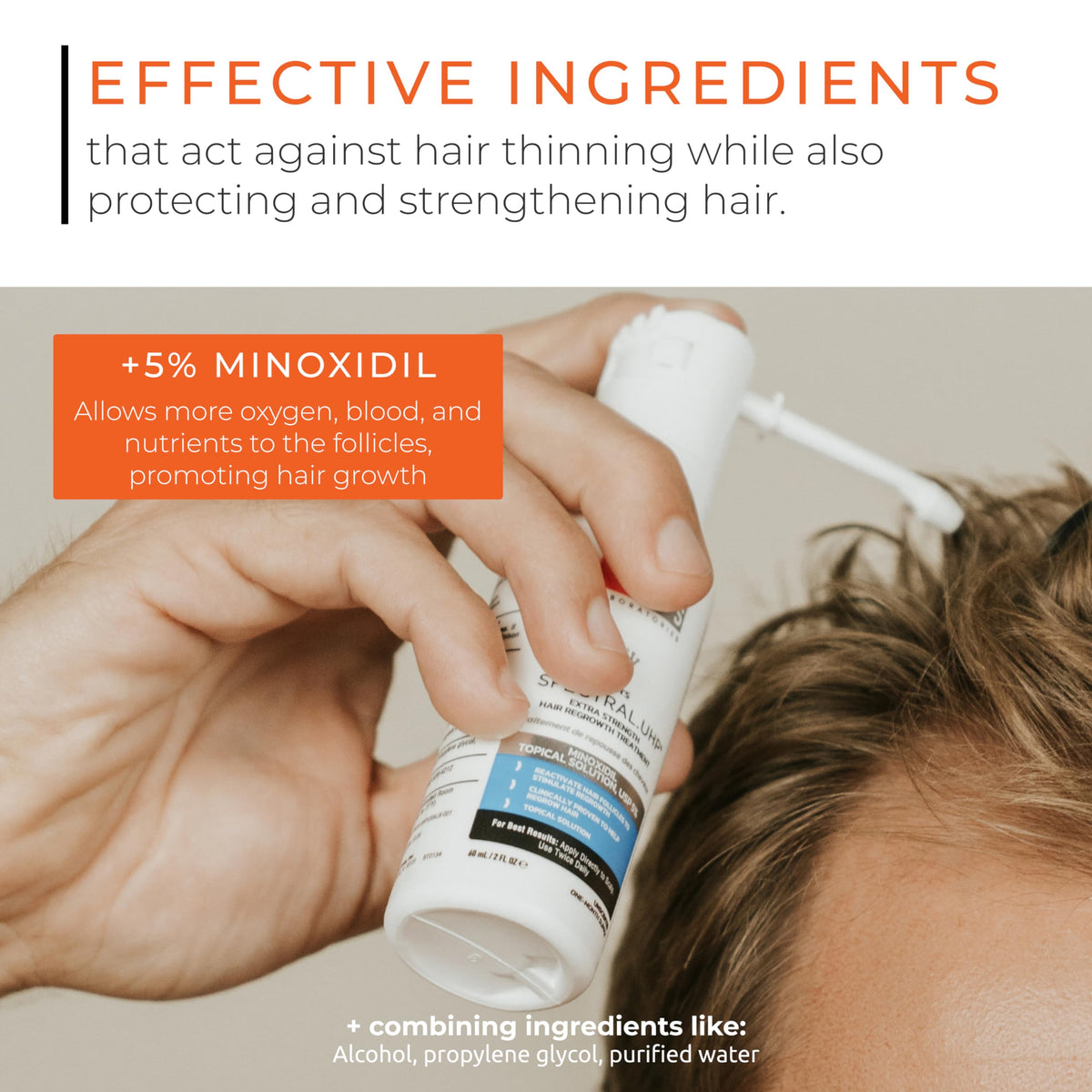 Spectral.UHP crown-area application on male scalp for targeted treatment