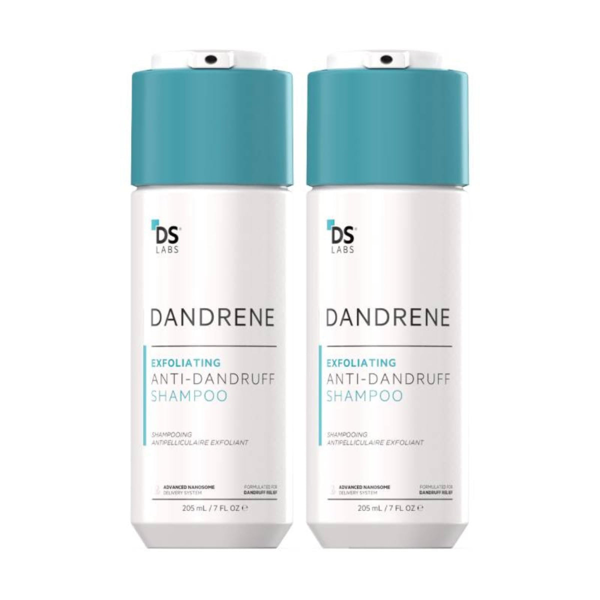 DS Labs Dandrene shampoo bottle emphasizing color-safe formula for sensitive scalp relief.