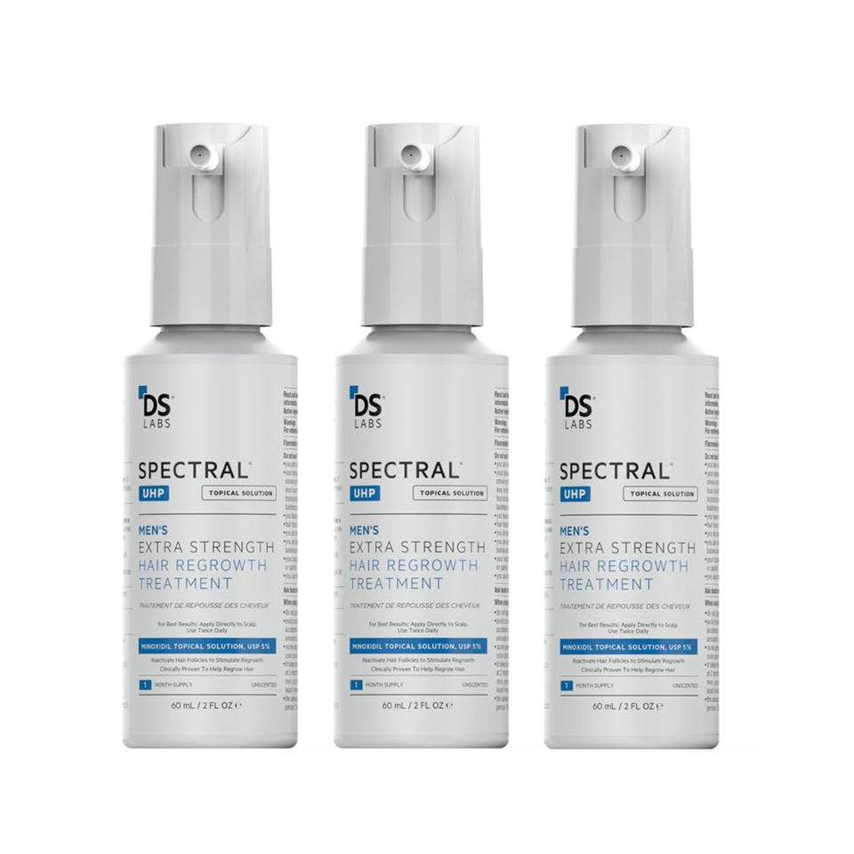 DS Laboratories Spectral.UHP bottle showing 5% Minoxidil for crown area thinning