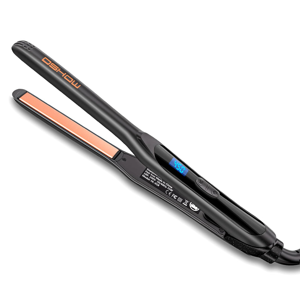 DSHOW compact flat iron for travel, smooths short hair on the go.