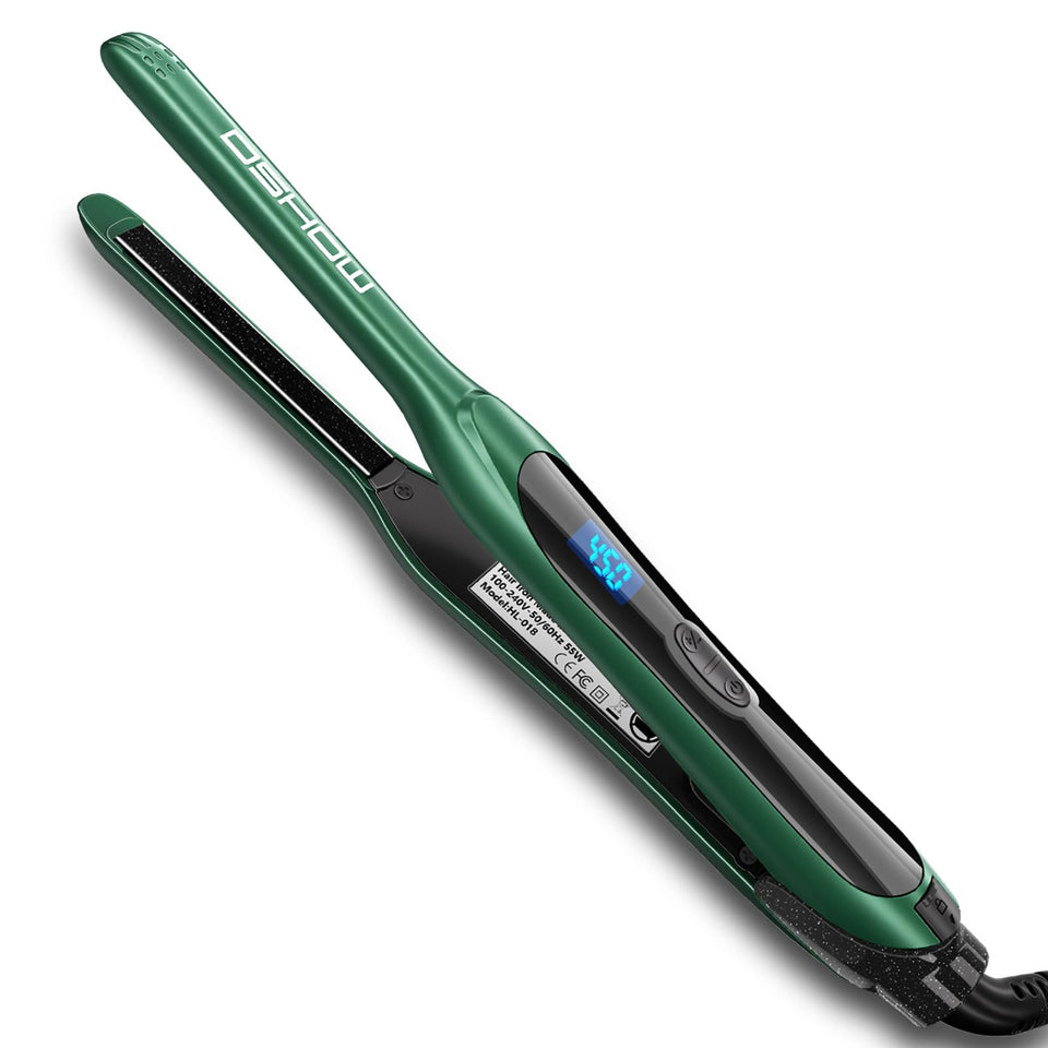 DSHOW Pencil Flat Iron close-up showing ultra-narrow plates for precise styling.