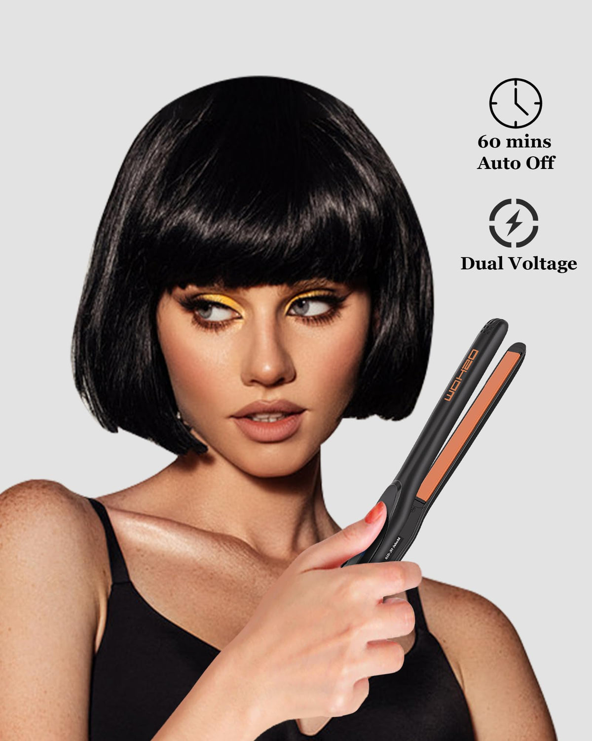 DSHOW travel-friendly flat iron with digital display for precise heat control.