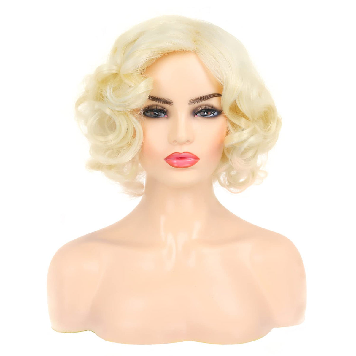 Dsimeig blonde wig on model demonstrates cosplay and event-ready styling