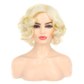 Dsimeig blonde wig on model demonstrates cosplay and event-ready styling