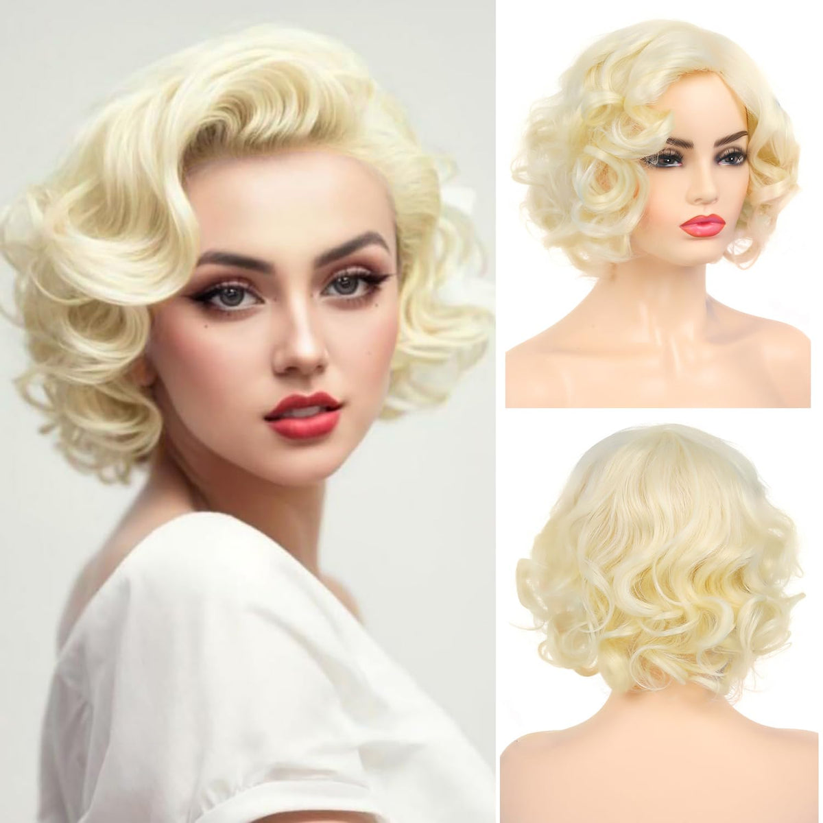 Dsimeig short curly blonde wig style display, versatile for daily wear