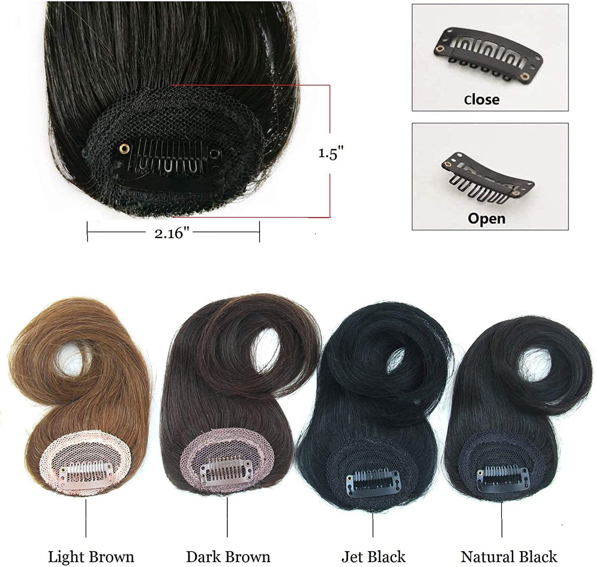 Dsoar jet black bangs provide a bold, sleek fringe.
