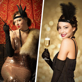 DTOFOOT black feather headband adds vintage elegance to any look