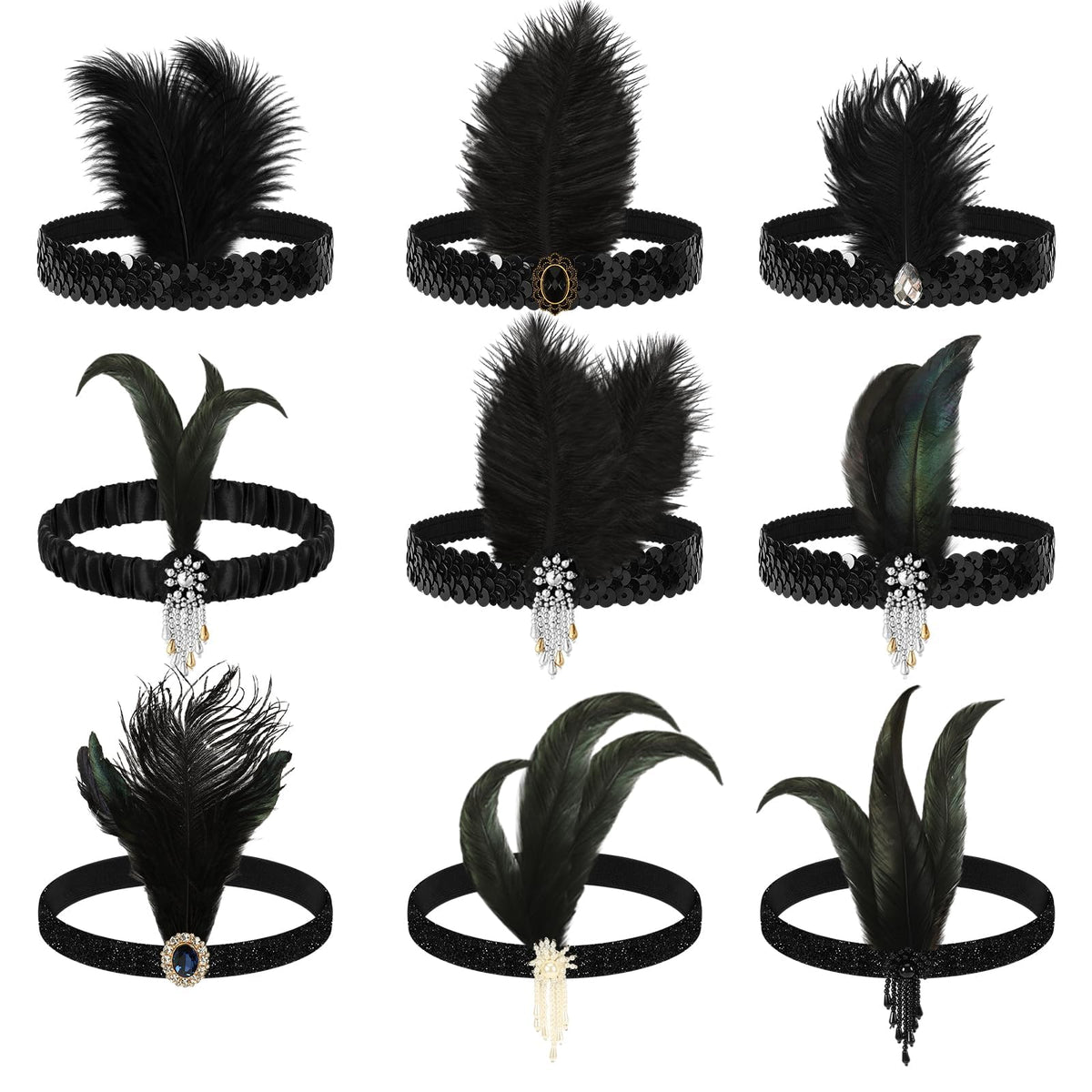 DTOFOOT 1920s flapper headband with ostrich feathers for retro glam