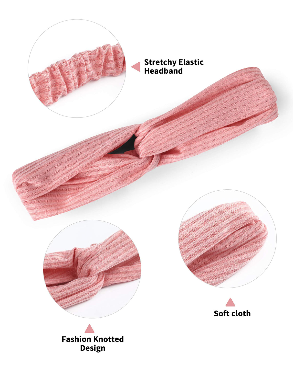 DUALFERV knot-design headbands provide breathable elegance for casual and dressy looks.
