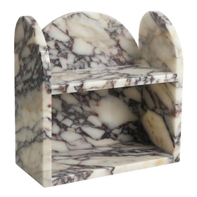 DUANYAN two-tier marble organizer keeps cosmetics neatly displayed on the vanity.