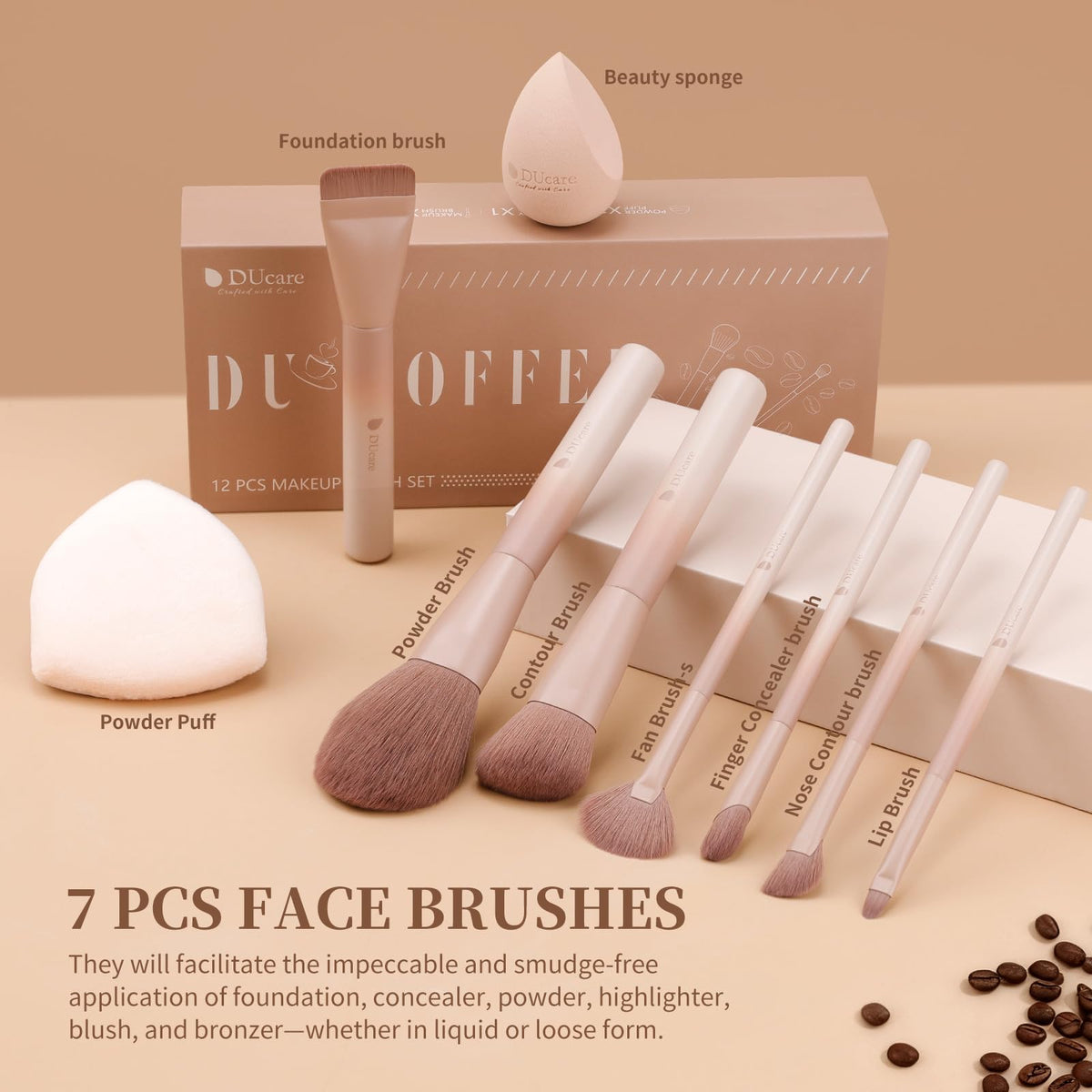 DUcare coffee series kabuki brush provides soft, flawless finish