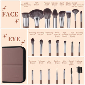 DUcare diverse brush types cover foundation to eyeshadow applications.