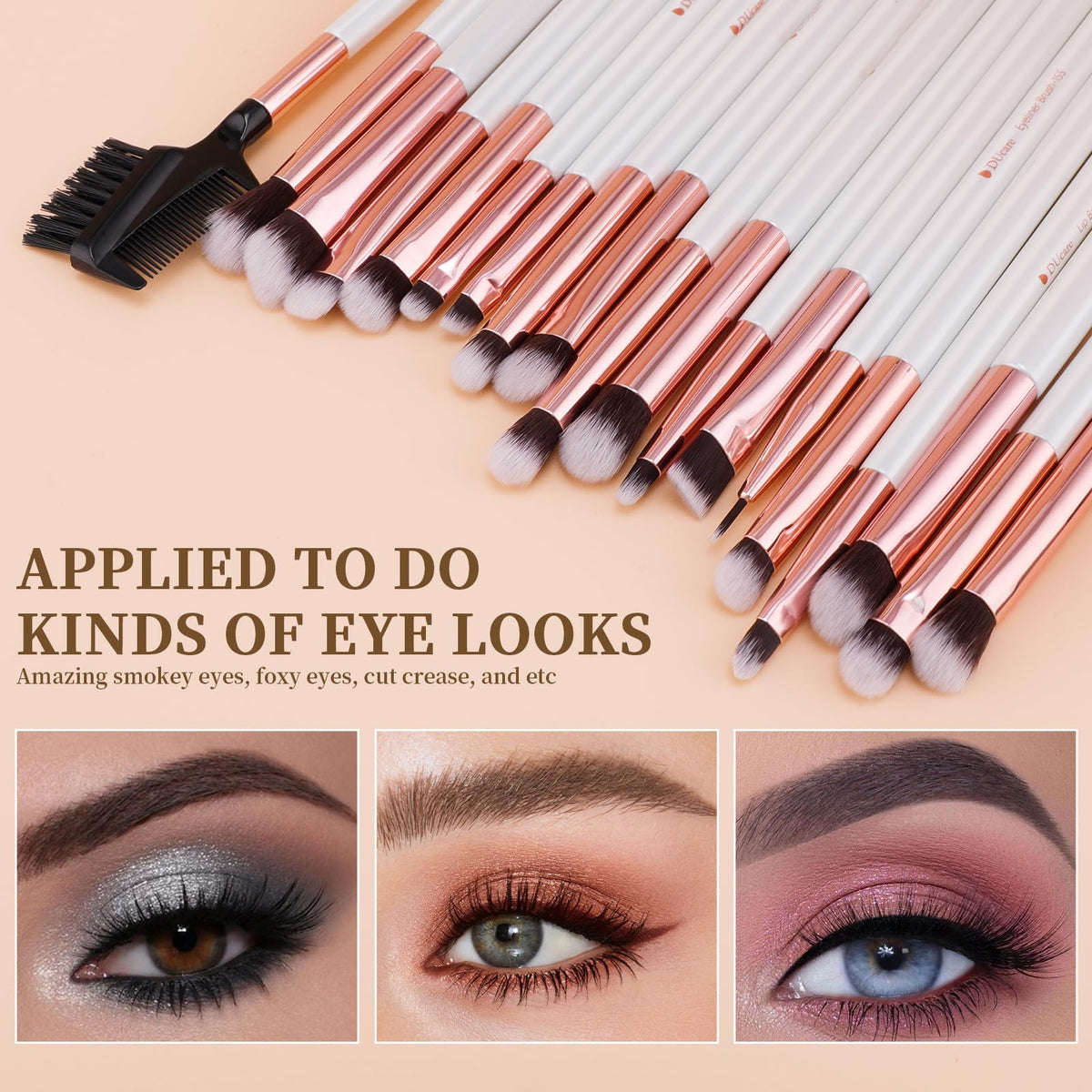 DUcare 19-piece eye brushes close-up for precise eyelid blending.
