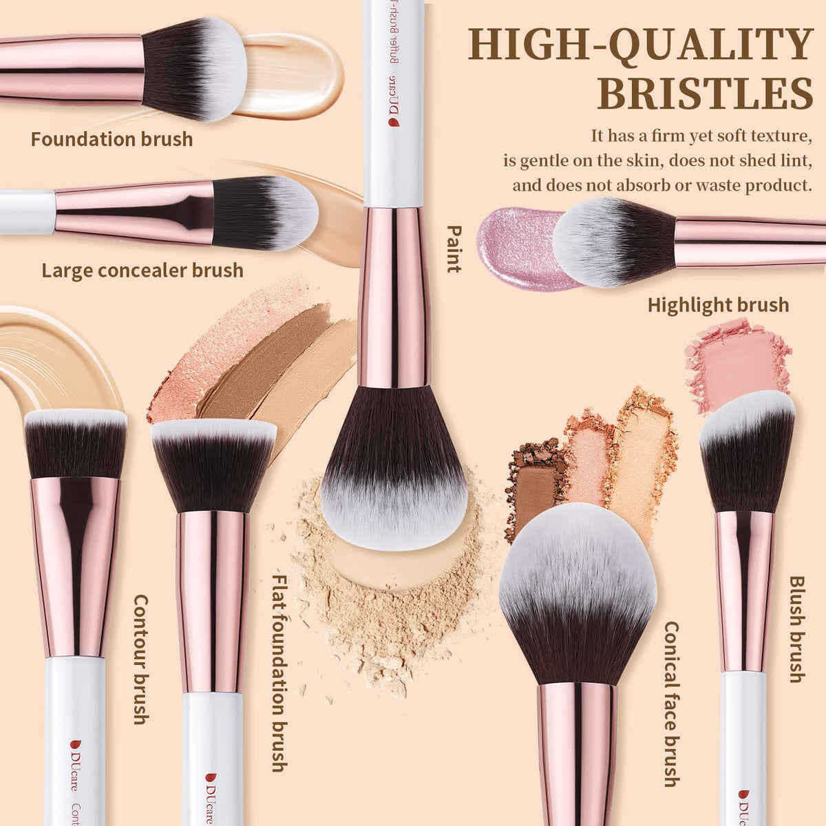DUcare face brushes 8-piece close-up for flawless foundation application.