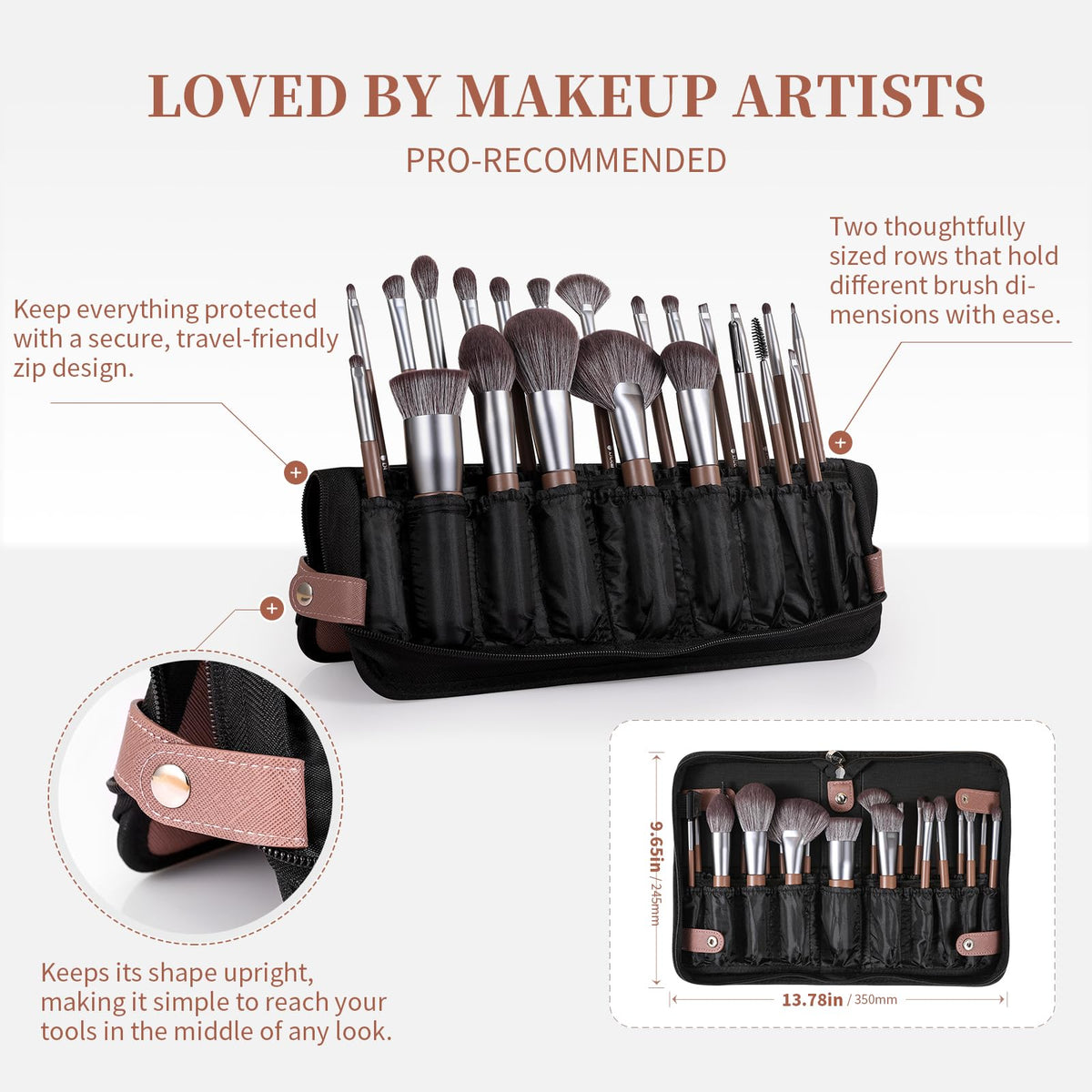 DUcare foldable cosmetic bag keeps brushes organized during travel.