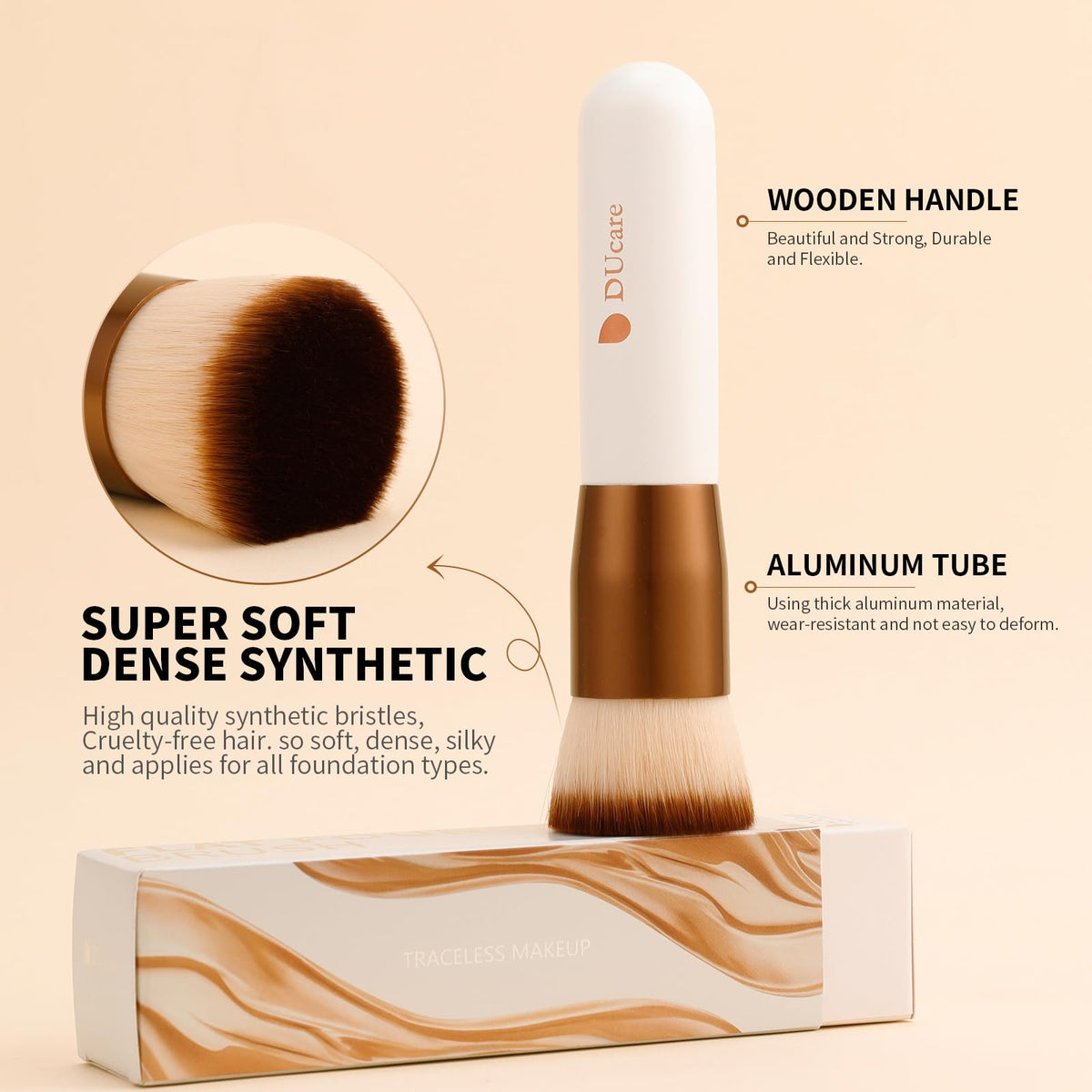 DUcare brush with dense gradient bristles reduces product waste during blending.