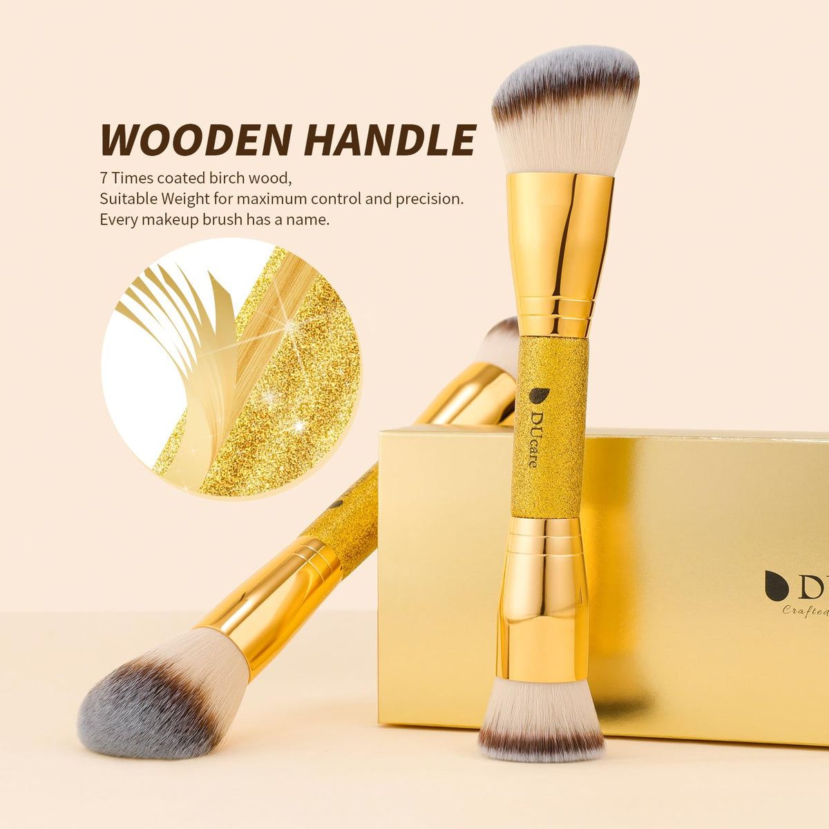 DUcare smaller domed end applies blush precisely to cheek apples