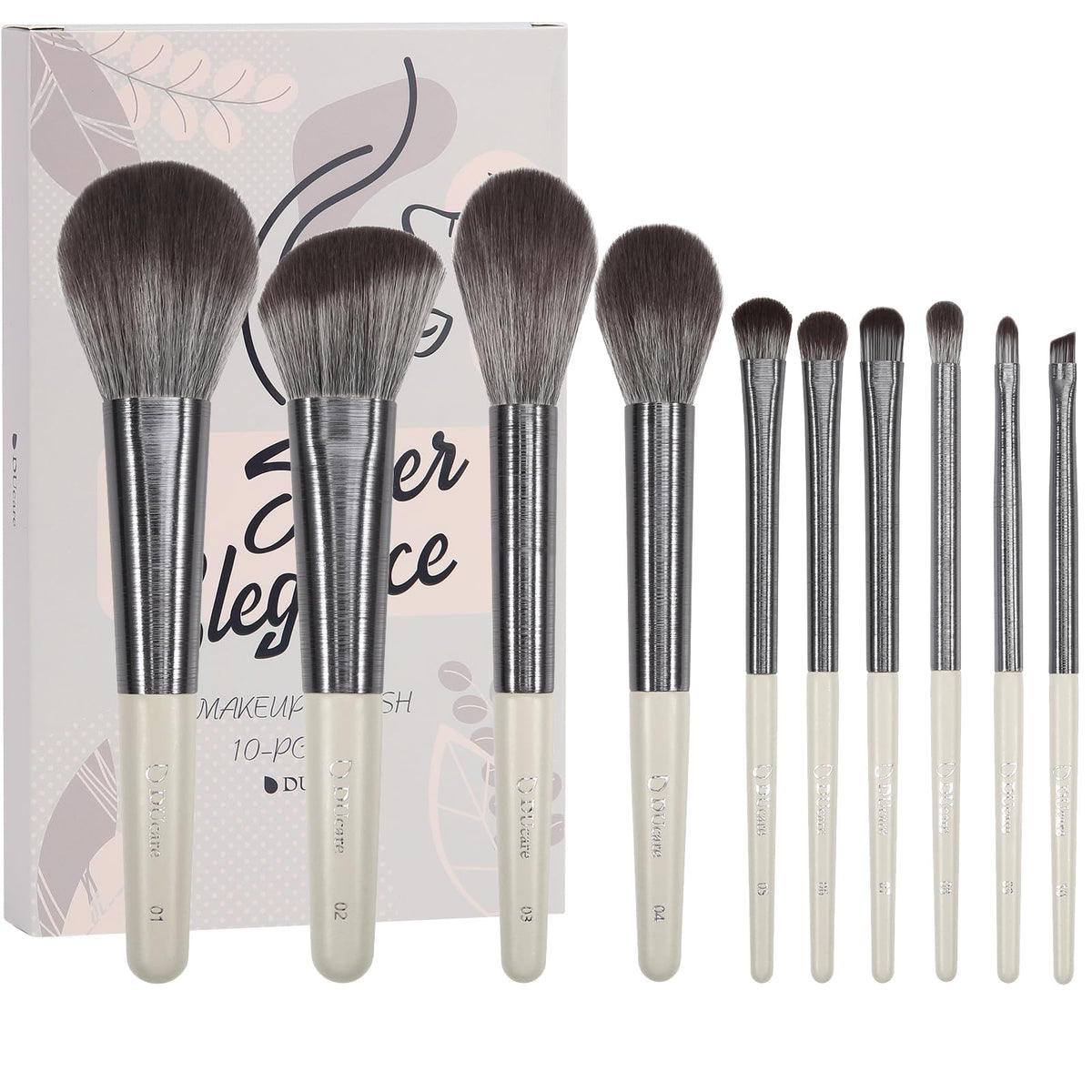 DUcare makeup brush set with wooden handles for flawless base application.