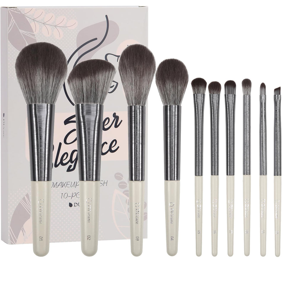 DUcare makeup brush set with wooden handles for flawless base application.