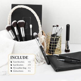 DUcare 15-piece brush set for foundation, eyes, cheeks, and finishing touches