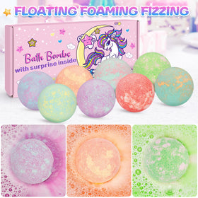 Duchong Unicorn Bath Bombs Toy Inside highlights a unicorn figure in every bomb.