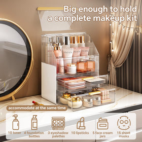 Ducoak-3-tier-skincare-storage highlights tall bottles in the upper zone for easy reach.