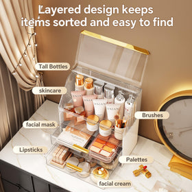 Ducoak-clear-makeup-storage demonstrates transparent walls for quick color checks.