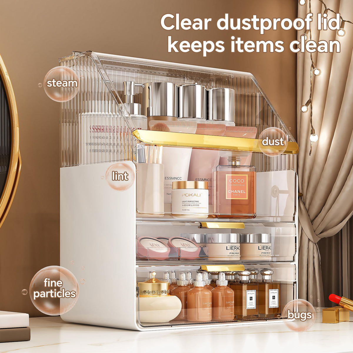 Ducoak-dust-cover-bathroom-organizer keeps brushes pristine against dust and splashes.