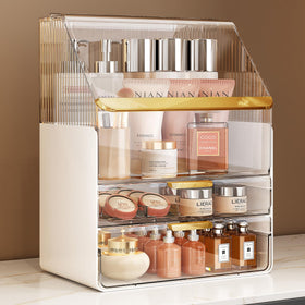 Ducoak makeup organizer lid offers a tidy setup with ready access to daily cosmetics.