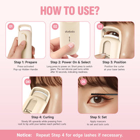 DUDUDU curls lashes after use, highlighting natural lift