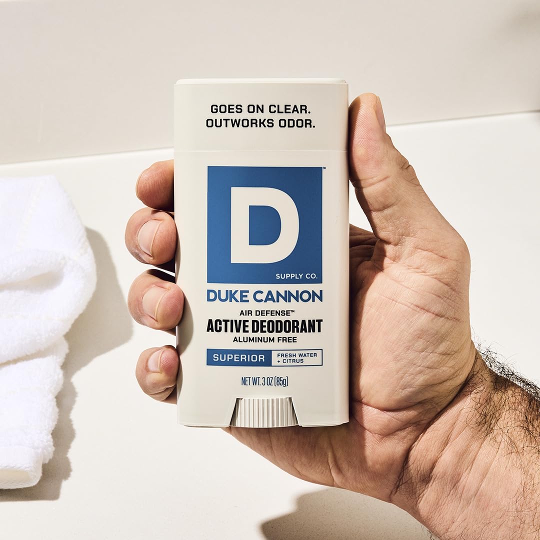 Duke Cannon aluminum-free formula for gentle odor protection.