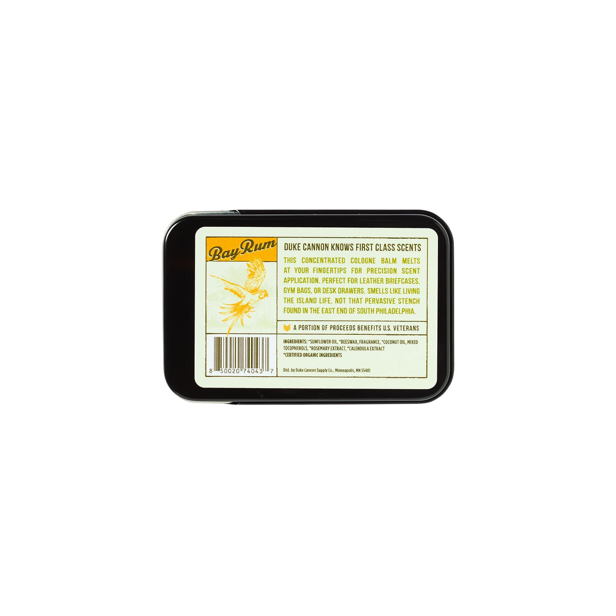 Duke Cannon Bay Rum solid cologne 1.5 oz tin for travel