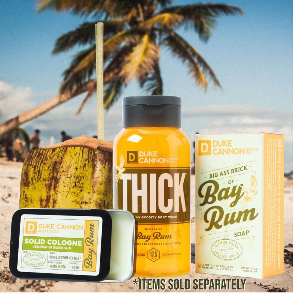 Duke Cannon Bay Rum solid cologne kept in a desk drawer for quick access.