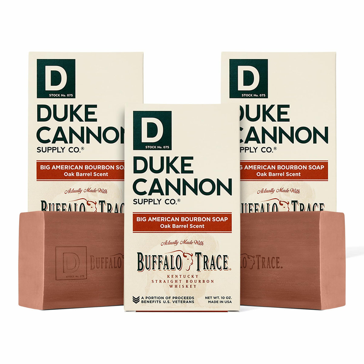Duke Cannon Big American Bourbon soap bar packaging emphasizes rugged, gift-ready presentation