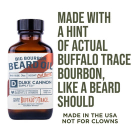 Duke Cannon Big Bourbon Beard Oil bottle provides lightweight hydration without greasiness.