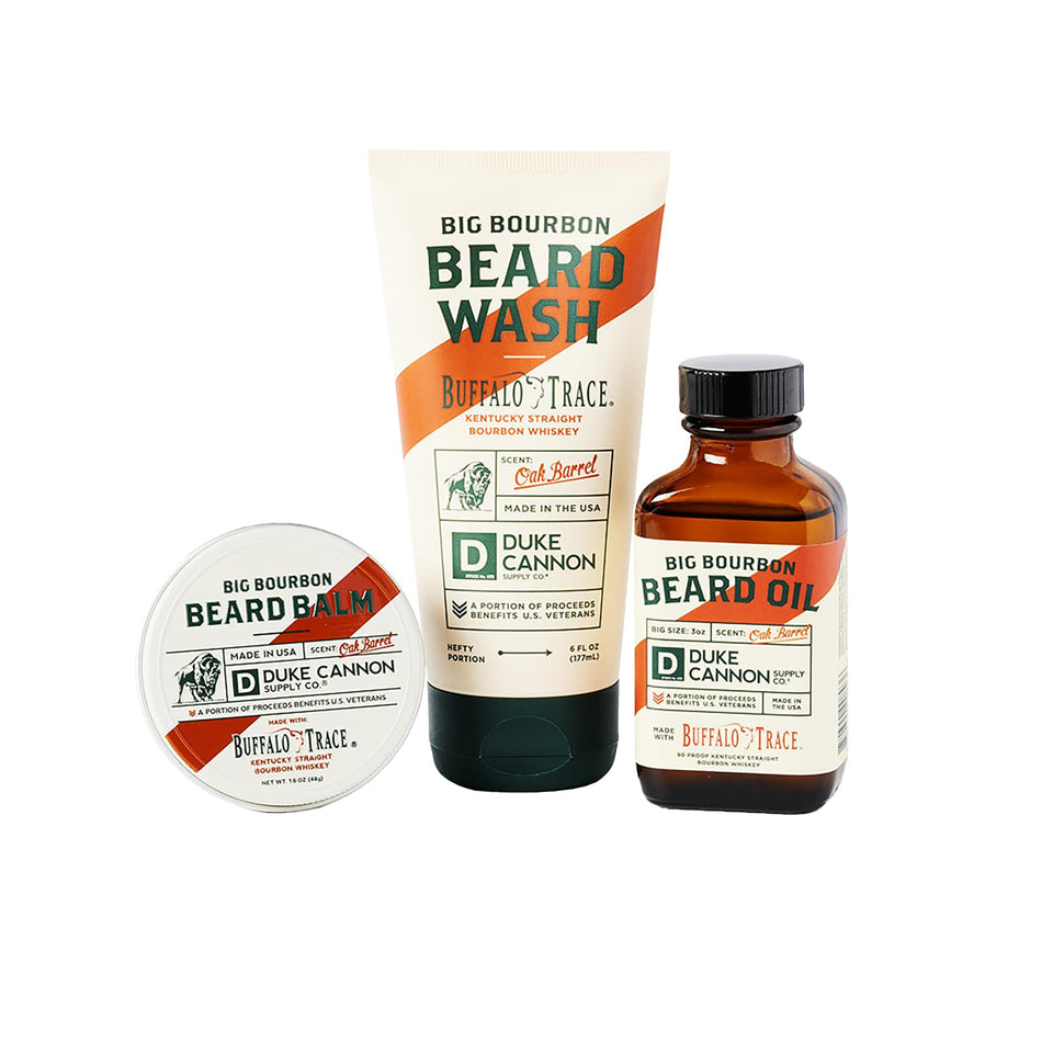 Duke Cannon Big Bourbon Beard Wash bottle for clean, hydrated beards.