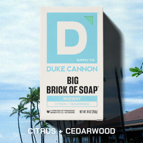Duke Cannon Midnight Swim brick with sandalwood and lavender for a calming shower