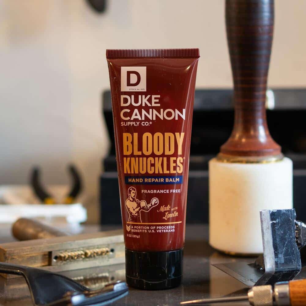 Duke Cannon Bloody Knuckles unscented balm texture for non-greasy hand repair.
