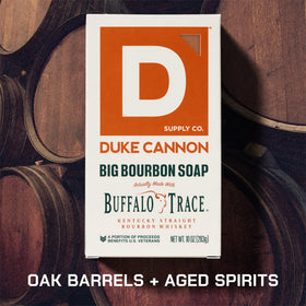 Duke Cannon Bourbon Soap 10 oz bar closeup highlighting rich lather potential.