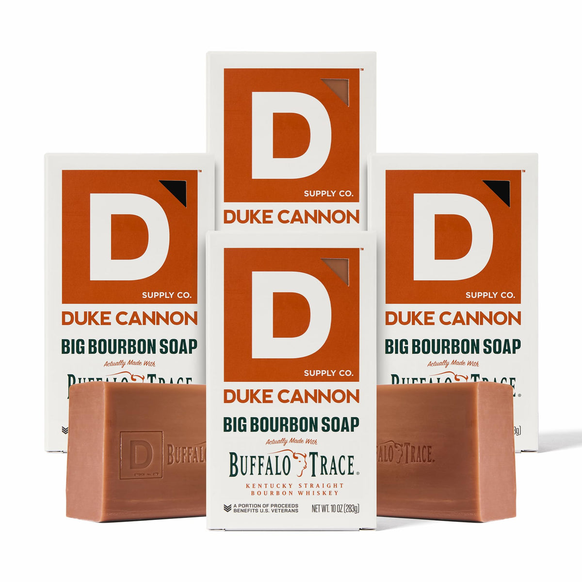 Duke Cannon Bourbon Soap 4-pack front view, ideal for everyday cleansing.