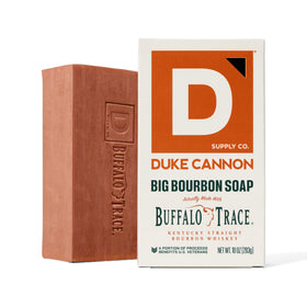 Duke Cannon Bourbon Soap packaging and label detail.