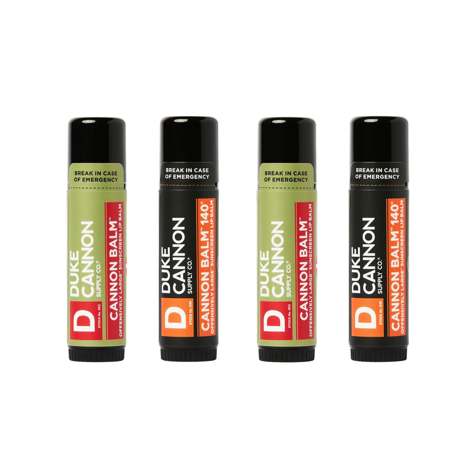 Duke Cannon Lip Balm 140° SPF 30 with rugged outdoor protection.