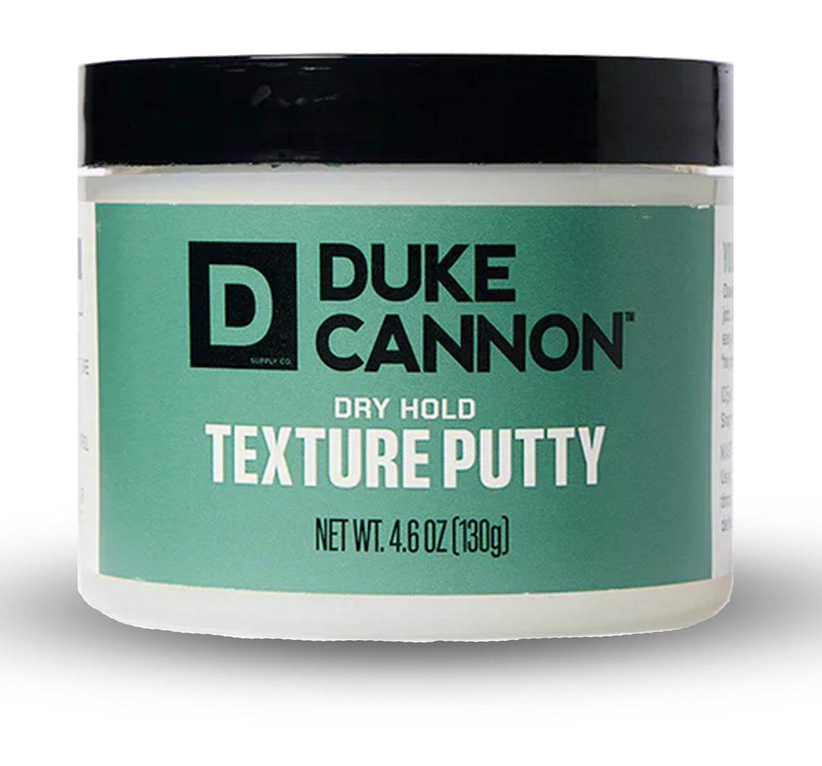 Duke Cannon Dry Hold Texture Putty bottle shows a matte finish for versatile styling.