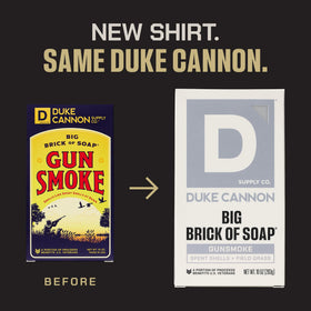 Duke Cannon Gun Smoke soap bar bourbon scent enhances morning routine.