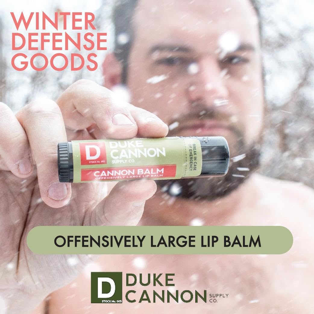 Duke Cannon large-size lip balm for easy handling.